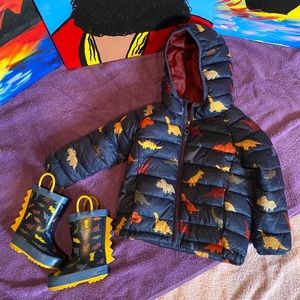 Dinosaur Puffer/ Rainboots (set)